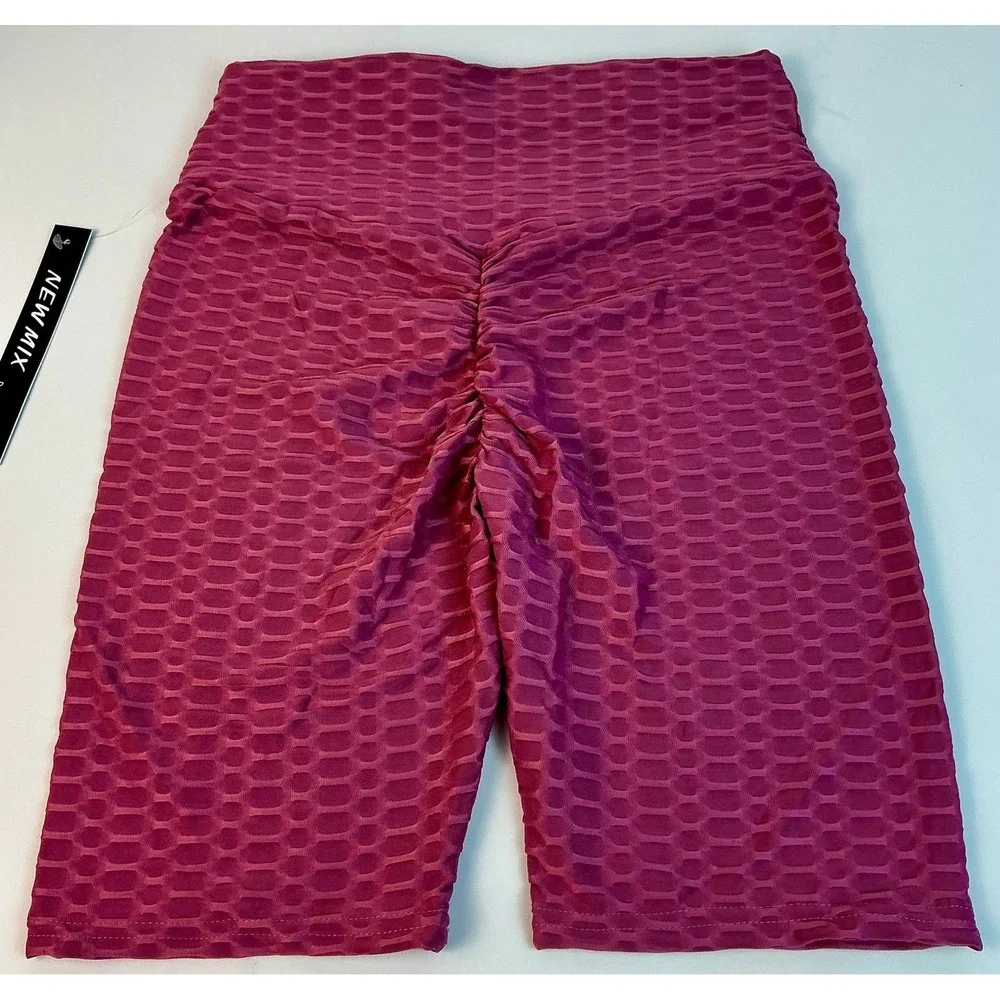 NEW MIX Mauve Honeycomb Textured Workout Tank Top &‎ Biker Shorts Set Size S/M